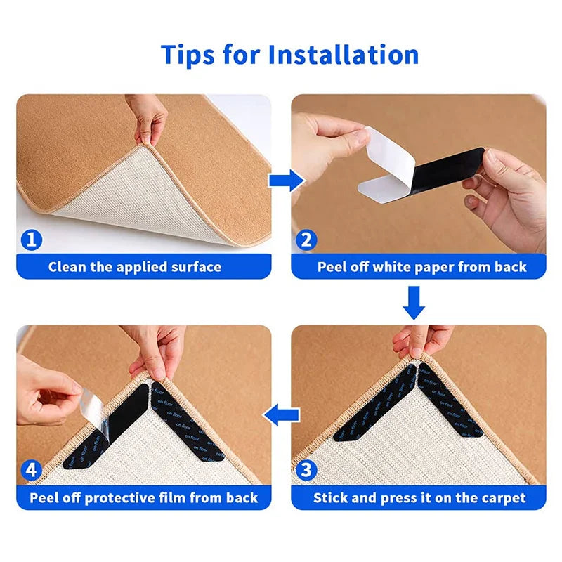 Prevent Carpet Curling : 16/8pcs Non-Slip Reusable Washable Stickers – Floor Rug Mat Tape Gripper Corner Pads