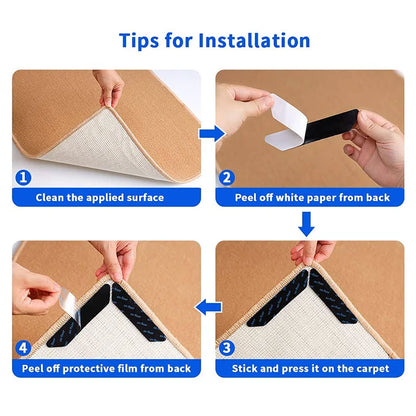 Prevent Carpet Curling : 16/8pcs Non-Slip Reusable Washable Stickers – Floor Rug Mat Tape Gripper Corner Pads