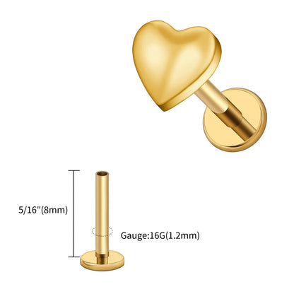 Right Grand ASTM F136 Titanium 16G Heart Flat Back Labret Stud – Monroe, Lip, Helix, Tragus, Conch & Earlobe Cartilage Piercing Body Jewelry