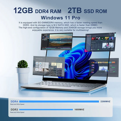 14.1" Laptop Computer – Windows 11, 12GB RAM, 1TB/2TB SSD, Portable Notebook for Office, Study & Entertainment