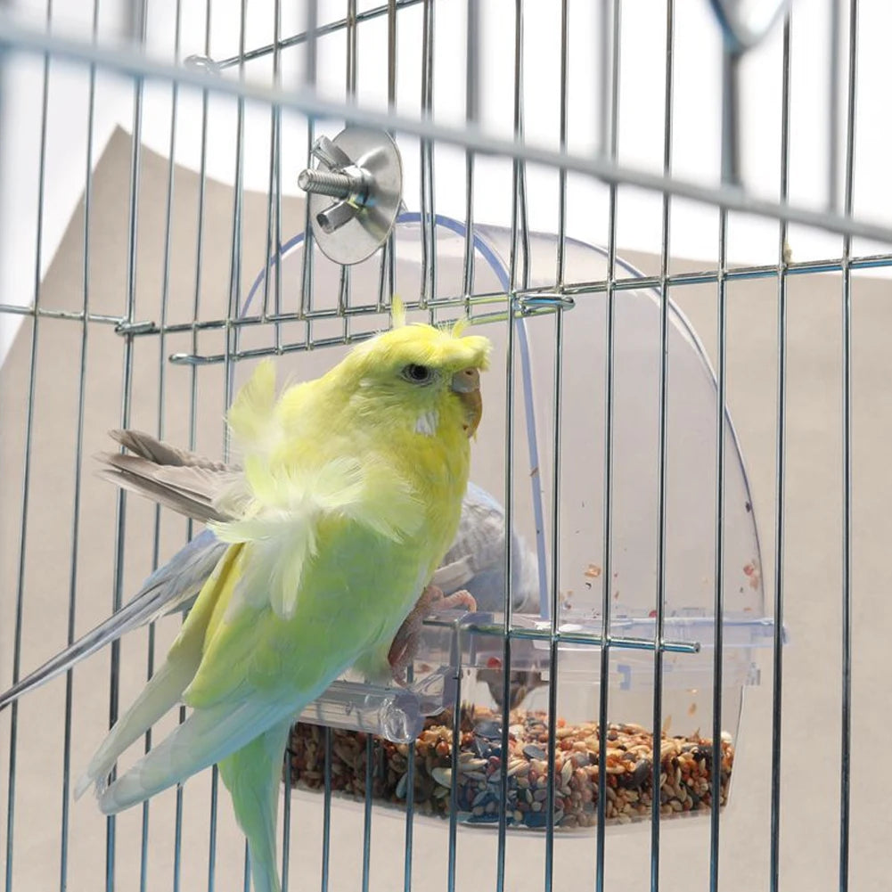Transparent Bird Cage Feeder - Large Capacity Splash-Proof Plastic Food Trough for Parrots & Small Birds