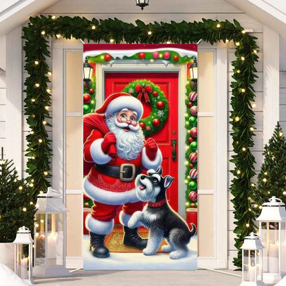 Cute Animals Christmas & New Year Door Cover – Dog, Cat, Snowman, Gingerbread Man Holiday Outdoor Winter Decoration Gift