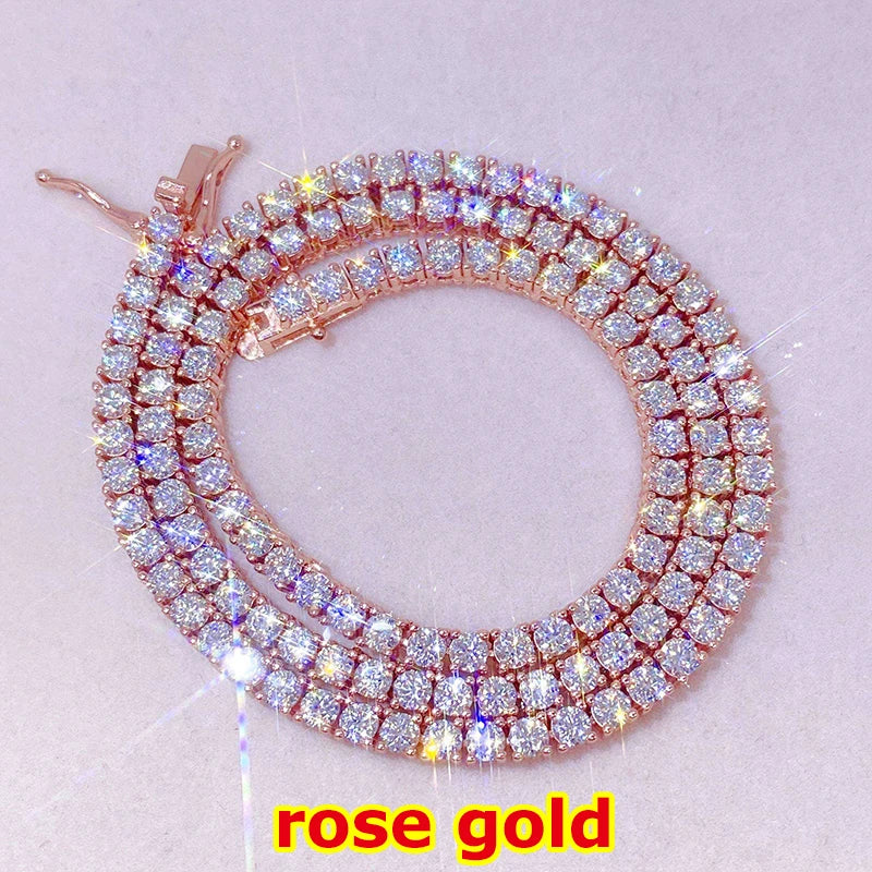 Unisex Moissanite Tennis Chain Bracelet – 925 Sterling Silver Gold Plated Hip Hop Jewelry for Men & Women