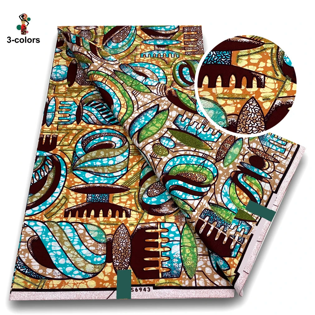 100% Cotton African Wax Print Fabric - Soft Golden Ankara Pagne for Nigerian Fashion & Traditional Wear