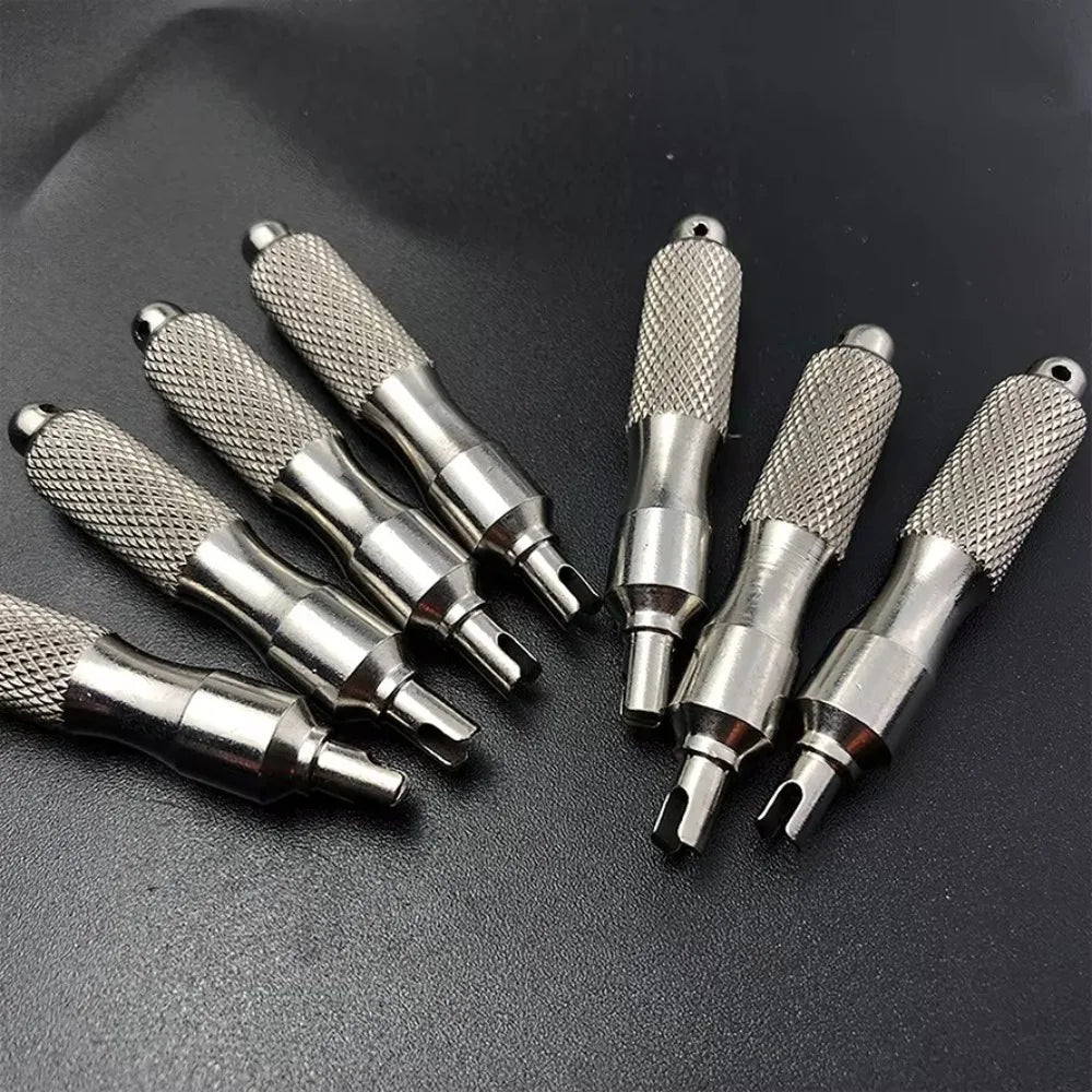 Universal Stainless Steel Tire Valve Core Remover Tool – Anti-Rust Screwdriver with Key Ring & Valve Wrench