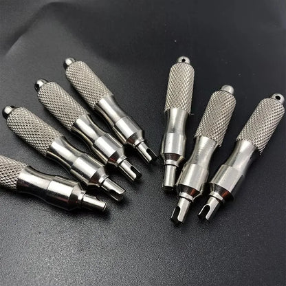 Universal Stainless Steel Tire Valve Core Remover Tool – Anti-Rust Screwdriver with Key Ring & Valve Wrench