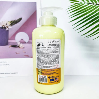 500ml Whitening Body Lotion with Alpha Hydroxy Acids, Vitamin C & E – Fast Moisturizing & Lightening Cream for Skin Brightening