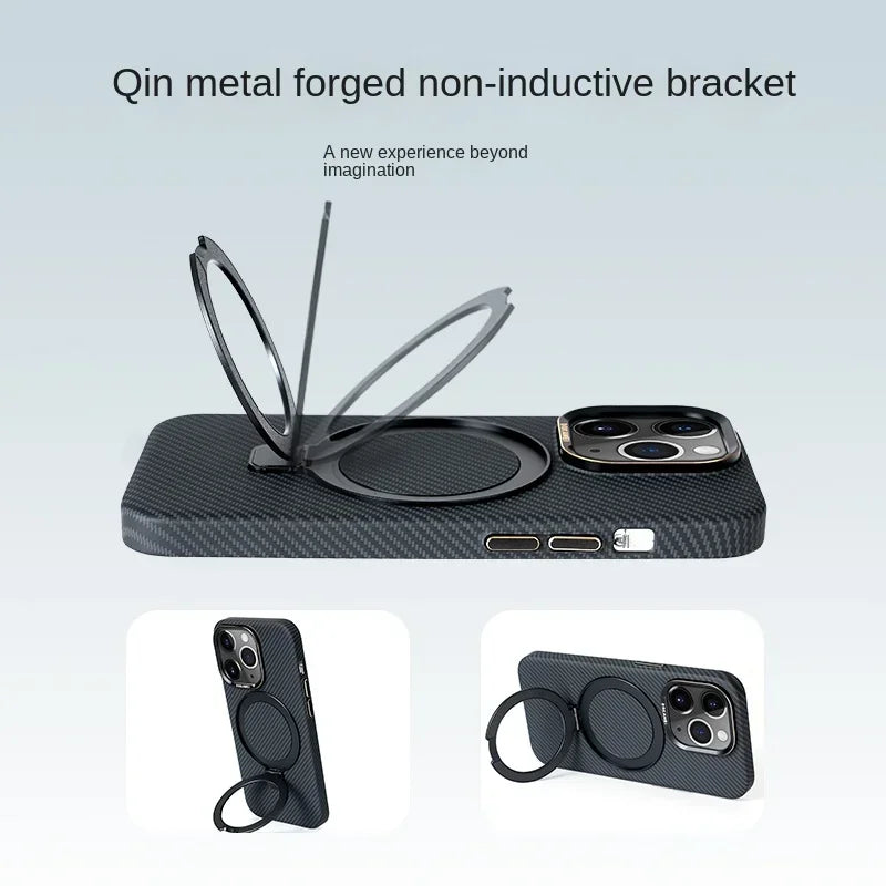Luxury Carbon Fiber Magnetic Ring Holder - Drop-Proof Textured Case for iPhone 15, 14, 13 Pro Max, MagSafe Wireless