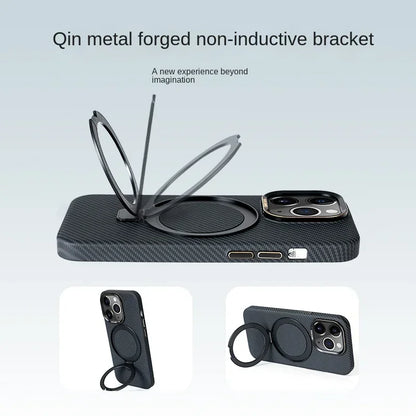 Luxury Carbon Fiber Magnetic Ring Holder - Drop-Proof Textured Case for iPhone 15, 14, 13 Pro Max, MagSafe Wireless