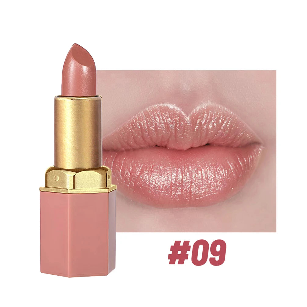 6 Colors Gold Bar Tube Lipstick – Matte, Pearlescent Glitter, Velvet Texture, Valentine's Day Gift (1PC)