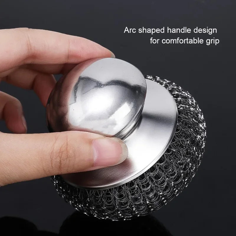 Stainless Steel Pot Brush with Handle – Heavy Duty Dishwashing Wire Ball for Pot & Pan Cleaning (5/1 Pcs)