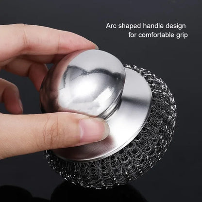 Stainless Steel Pot Brush with Handle – Heavy Duty Dishwashing Wire Ball for Pot & Pan Cleaning (5/1 Pcs)