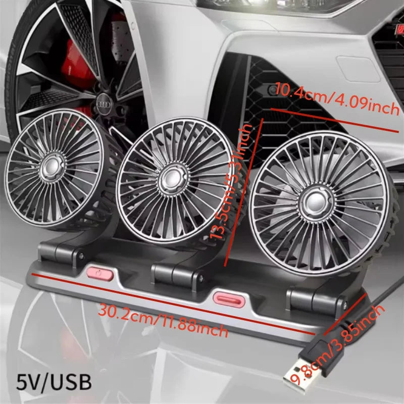 360° Adjustable 3-Head Car Fan – Silent USB 12V/24V Cooling Fan for Car, Home & Office Desk
