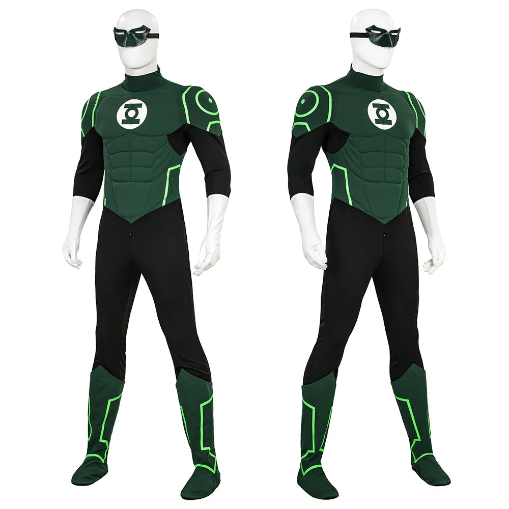 Hal Jordan Cosplay Costume Set - Superhero Jumpsuit Bodysuit & Boots for Halloween Parties