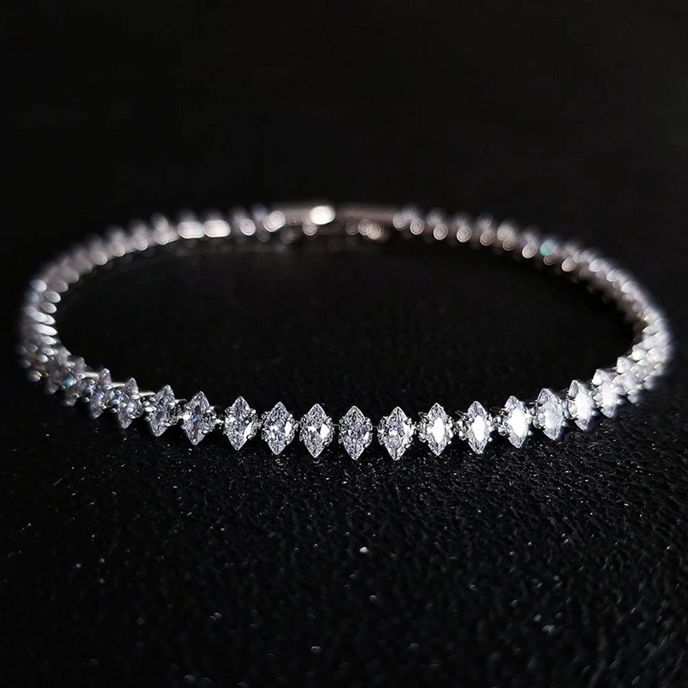 2024 New Luxury Tennis Bracelet – Marquise, Oval & Square Cut Silver Bracelet for Women, Party Gift Jewelry S7062