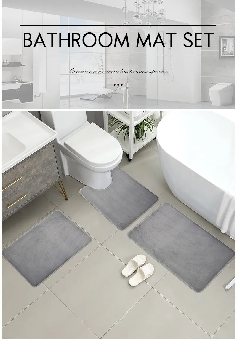3 Piece Bathroom Mat Set – Non-Slip Toilet, Shower & Bath Floor Absorbent Rugs, Soft Comfortable Carpet for Laundry Room