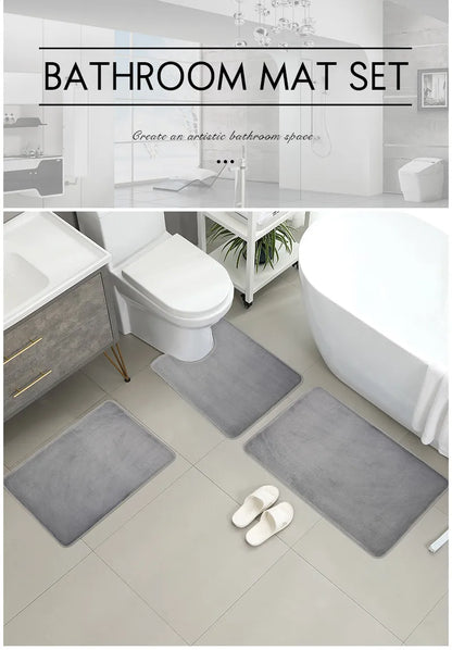 3 Piece Bathroom Mat Set – Non-Slip Toilet, Shower & Bath Floor Absorbent Rugs, Soft Comfortable Carpet for Laundry Room