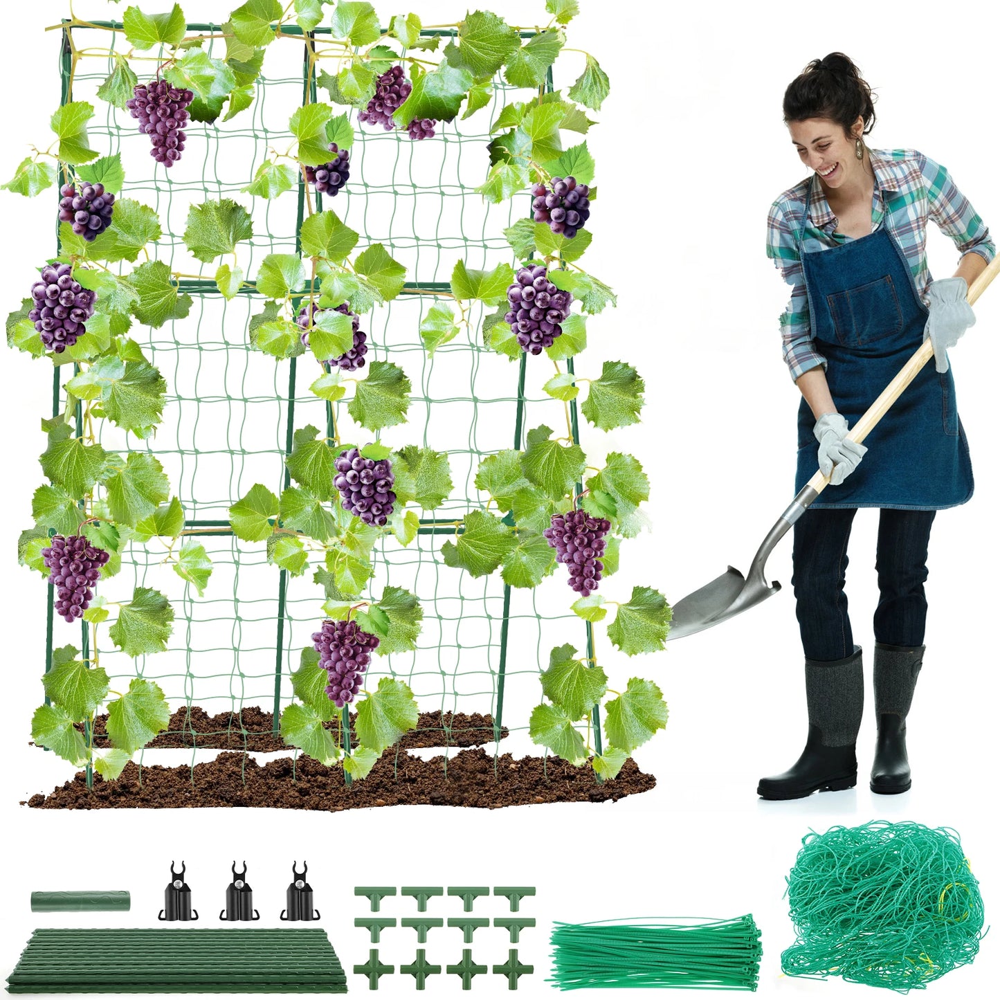A-Frame Garden Trellis Kit - Rustproof Vegetable Climbing Support with Net for Cucumbers & Outdoor Plants