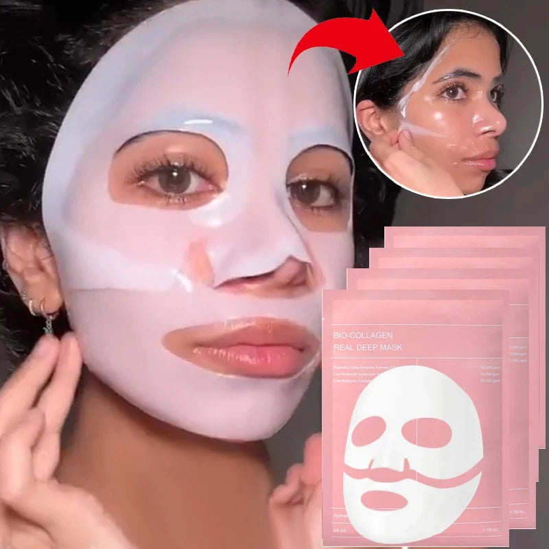 Bio Collagen Face Mask – 20/10/5PCs Shrink Pores, Deep Hydrating Overnight Mask for Moisturizing, Brightening & Skin Care