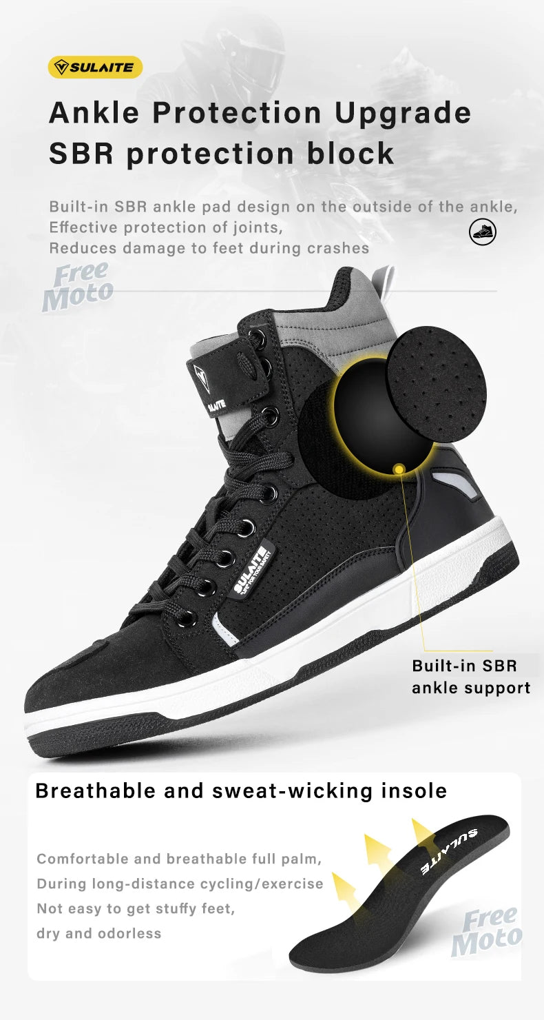 Men’s Motorcycle Boots - Breathable Anti-Fall, Road Racing Rider Shoes with Gear Shift Rubber Sole, Reflective Motorbike Boots