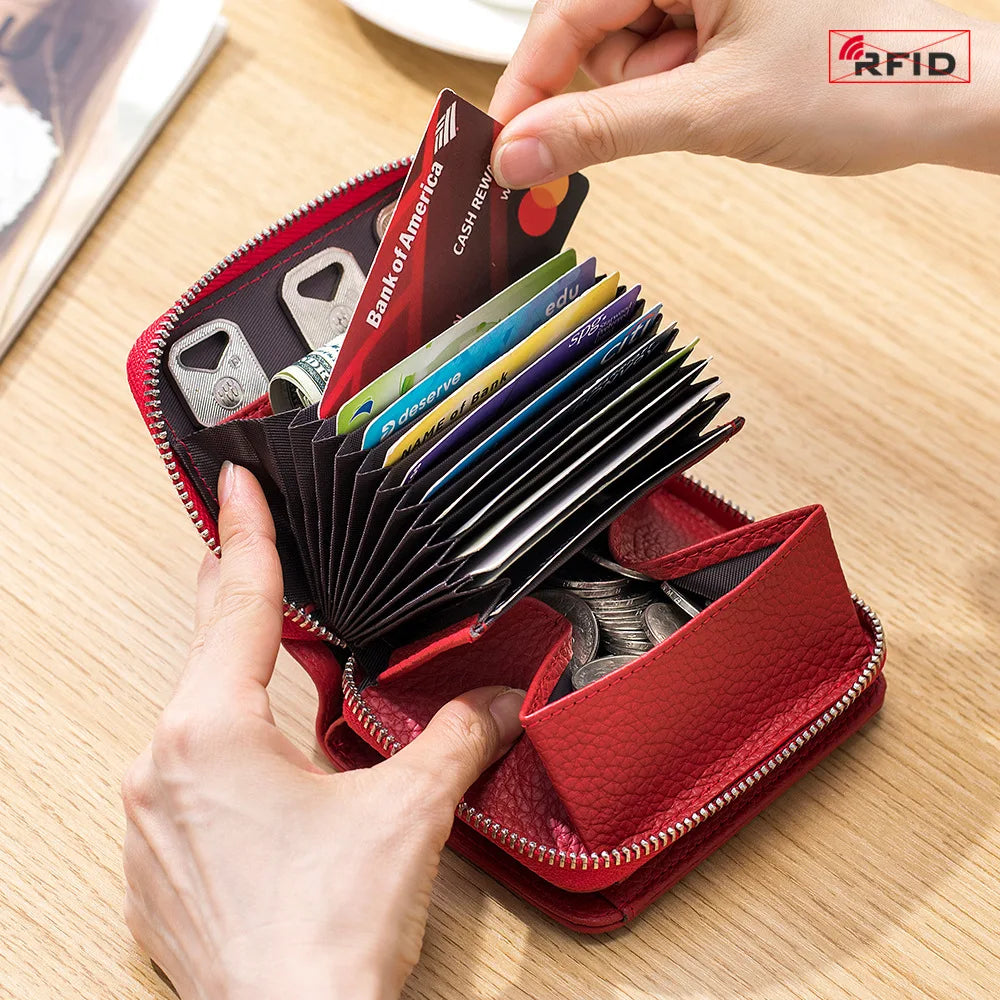 Genuine Leather RFID Short Wallet – Cowhide Card Holder Mini Coin Purse & Key Pouch for Men and Women