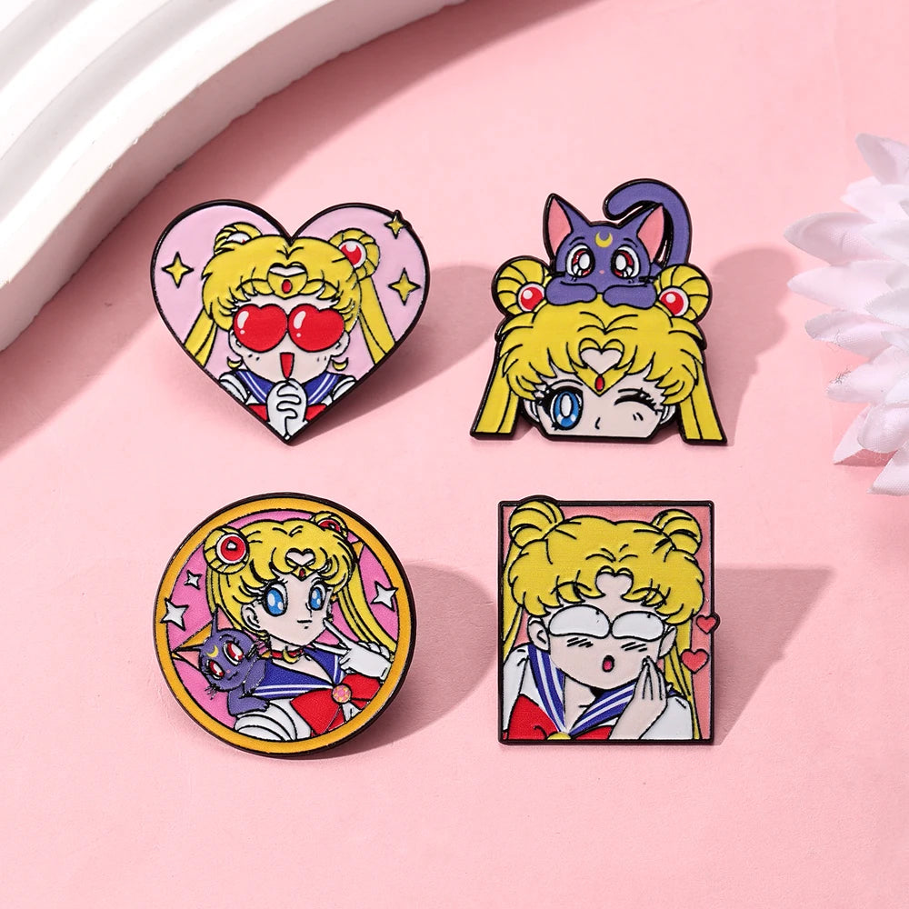 Sailor Moon Heart Enamel Pins - Cartoon Metal Brooch Badges for Backpacks & Clothing