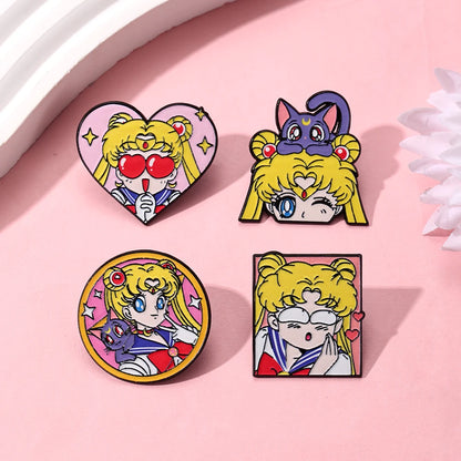 Sailor Moon Heart Enamel Pins - Cartoon Metal Brooch Badges for Backpacks & Clothing