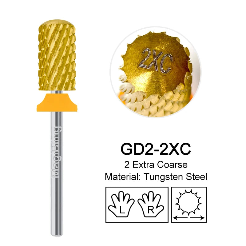 Gold Tungsten Carbide Nail Drill Bits – Large Barrel Milling Cutter, Pro Reversed Durable Grinding & Polishing Tools Accessories 4XC