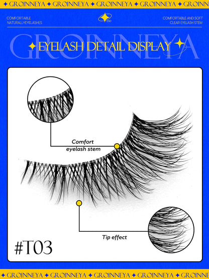 GROINNEYA Half Cat Eye Lashes – Soft Natural Clear Band, Faux Mink Wispy Lashes for Natural Makeup Look