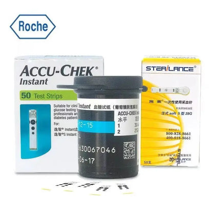 Roche Accu-Chek Instant Blood Glucose Test Strips - Diabetes Testing Supplies with Blood Collection Needles