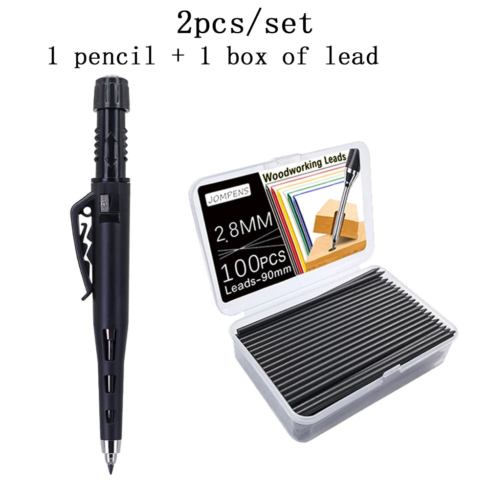 2Pcs Carpenter Mechanical Pencil Set - 54mm Long Reach Woodworking Marking Tool with Lead Box