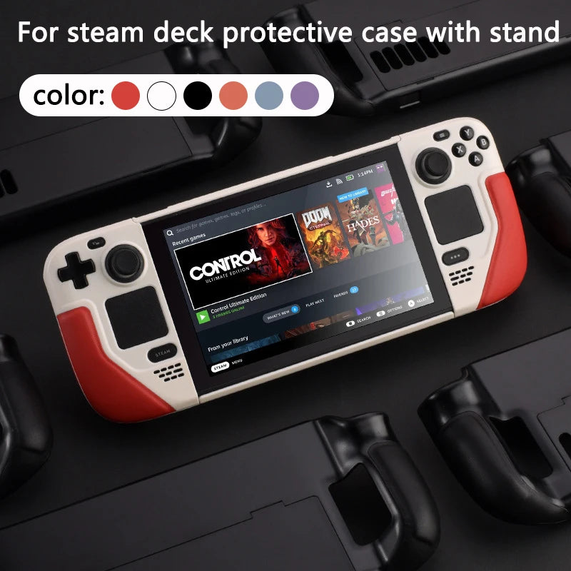 Full Protective Cowhide Leather Case for Steam Deck – Soft Grip Non-Slip Hard Shell Cover with Bracket Accessory