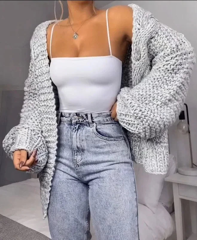 ALLUKASA Women’s Autumn Winter Cardigan – Plush Batwing Long Sleeve Loose Knit Sweater Outerwear Fashion Pullover