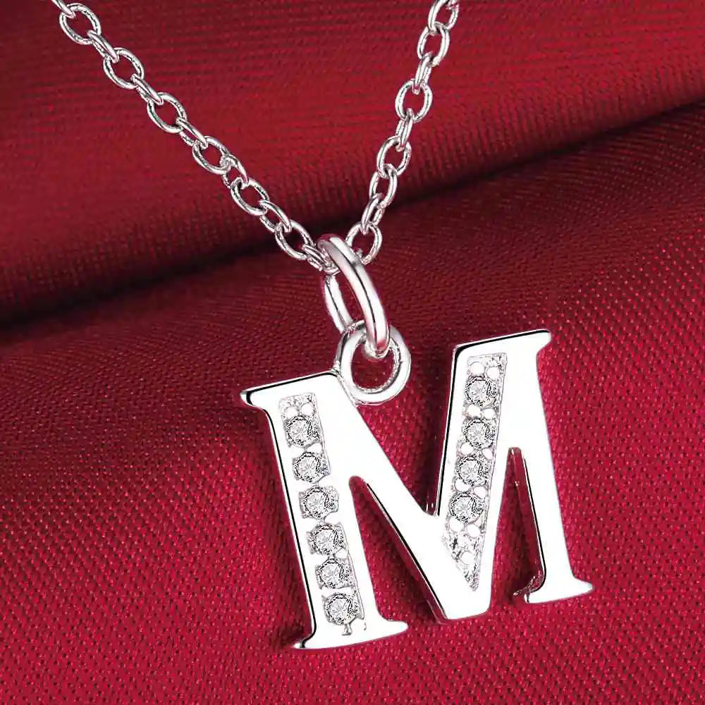 26 Letters 925 Sterling Silver Zircon Necklace Pendant – Personalized Alphabet Jewelry for Women | Elegant Wedding & Gift Accessory
