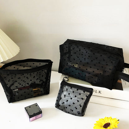 Transparent Mesh Zipper Cosmetic Bag – Fashionable Black Toiletry Organizer, Small & Large Makeup Pouch for Women