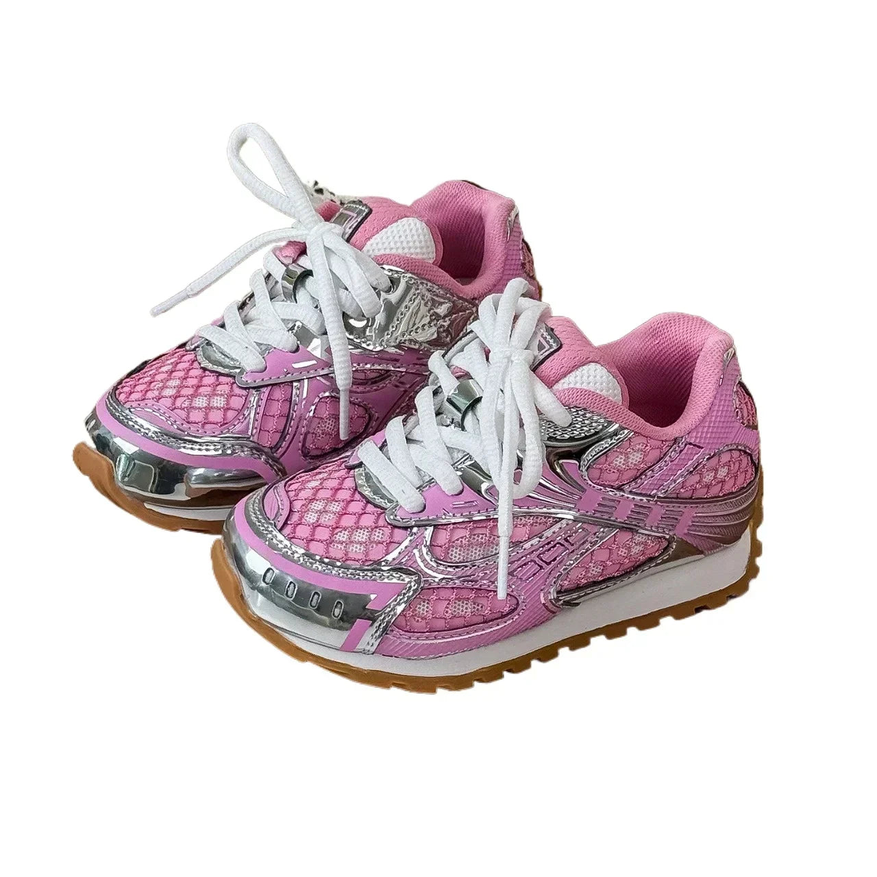 Kids Breathable Mesh Sneakers - Casual Metallic Rubber Walking & Sports Shoes for Boys & Girls