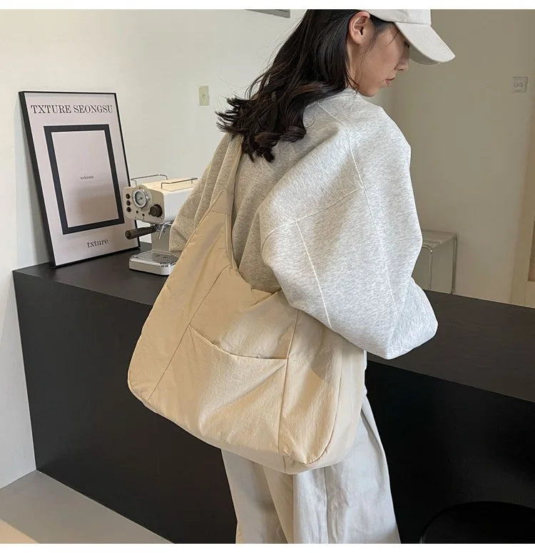 2025 Trendy Women's Soft Cloth Shoulder Bag – Solid Color, Y2K Casual Style, Crossbody Handbag for Students