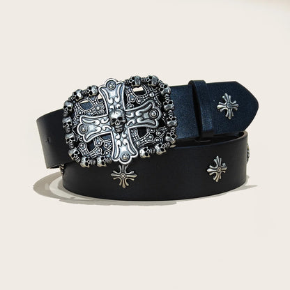 Studded Leather Belt - Y2K Punk Rock Rivet Cross Belt for Men & Women, Jeans & Pants