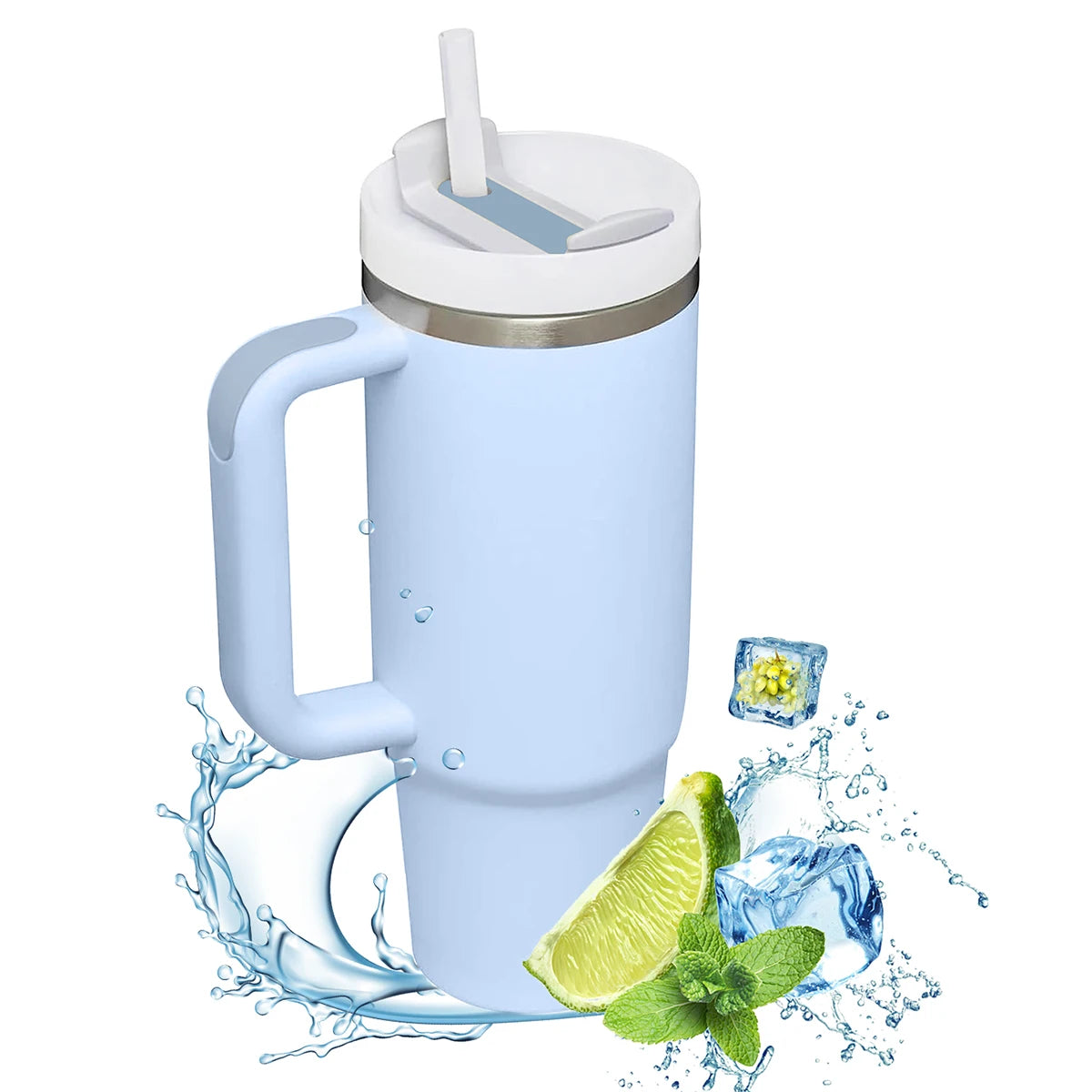 1200ml Insulated Stainless Steel Tumbler with Handle – Portable Thermal Mug for Hot & Cold Coffee with Straw