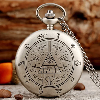 Eye of Providence Triangle Devil Quartz Pocket Watch - Gravity Bill Cipher Fall Time Gem Necklace Pendant Clock Gift