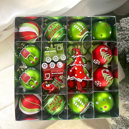 34/12/9PCS Grinch Christmas Ball Ornament Set – Green Monster Xmas Tree Decorations for Holiday Home Decor