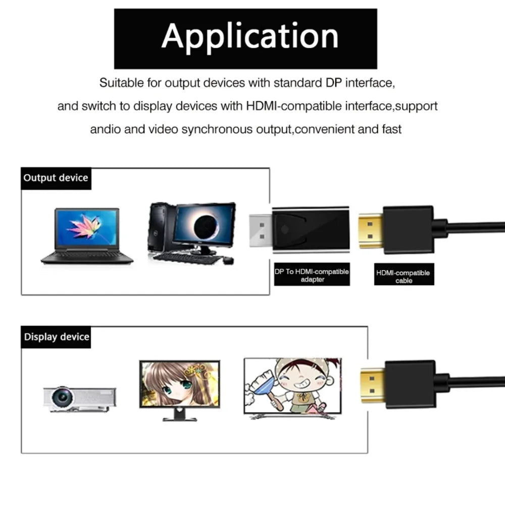 DP Male to Female 4K Converter – DisplayPort to HDMI-Compatible Video Audio Adapter Cable for PC, TV, Laptop, Projector