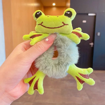 Frog Plush Hair Tie - Cute Green Frog Scrunchie for Women and Girls, Ponytail and Bun Accessory