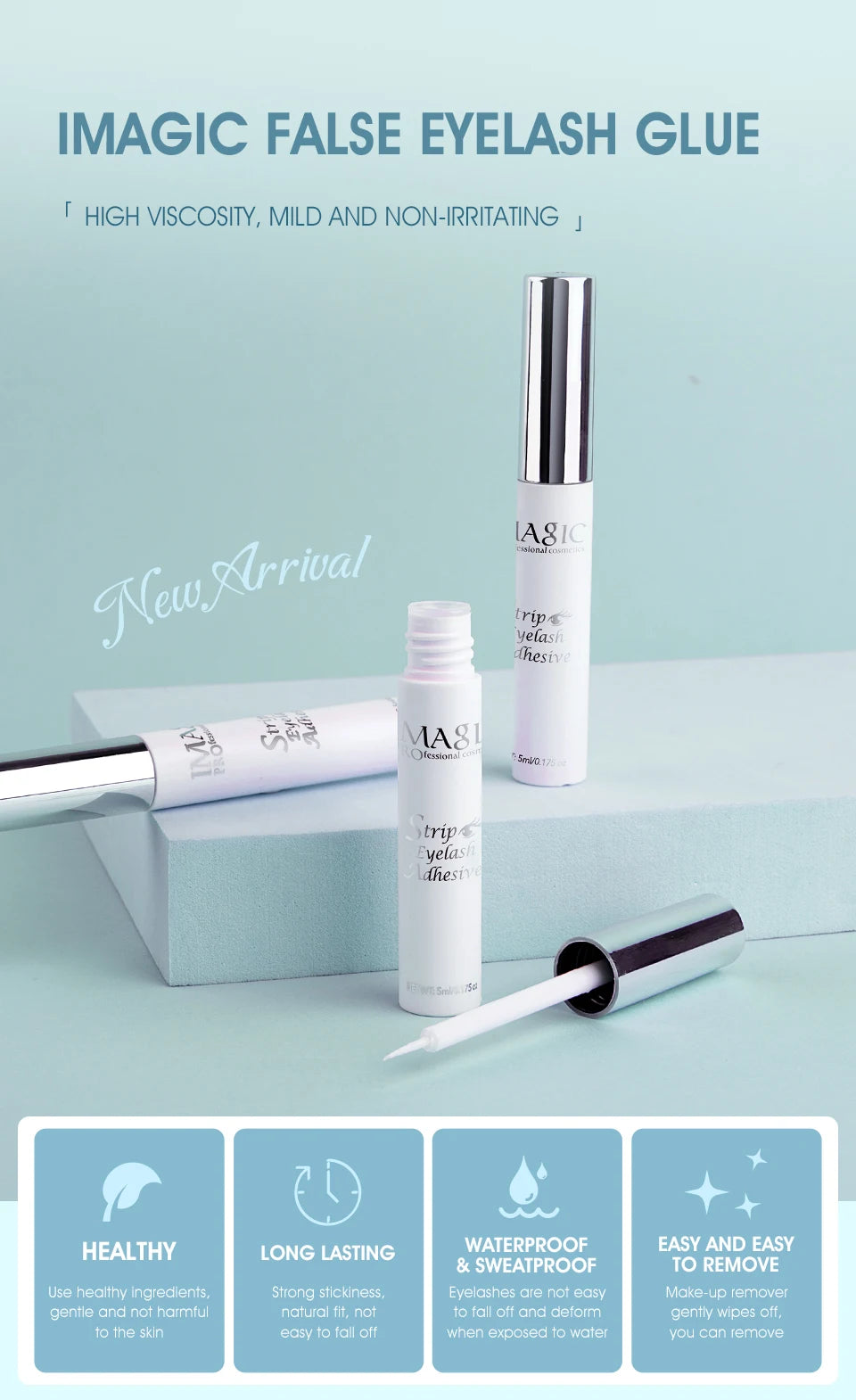 IMAGIC 5ml False Eyelash Extension Glue — Waterproof, Fast-Dry, Long-Lasting Transparent Eyelash Primer Tool with No Irritation