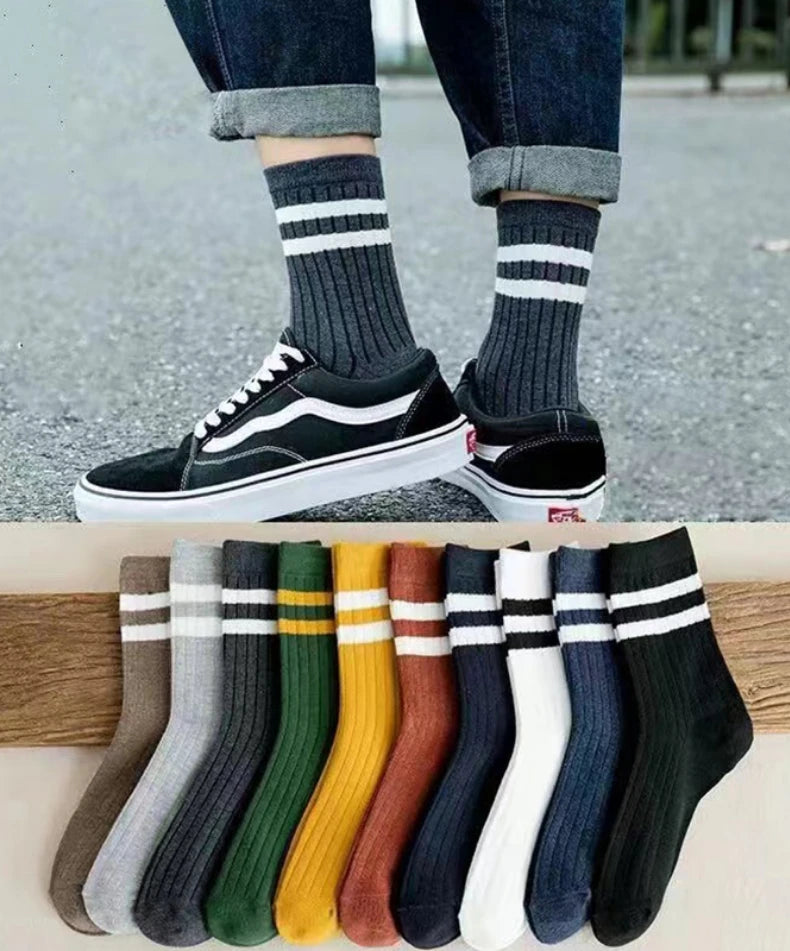 5/10 Pairs Striped Harajuku Retro Socks - Casual, Breathable Cotton Socks for Men & Women