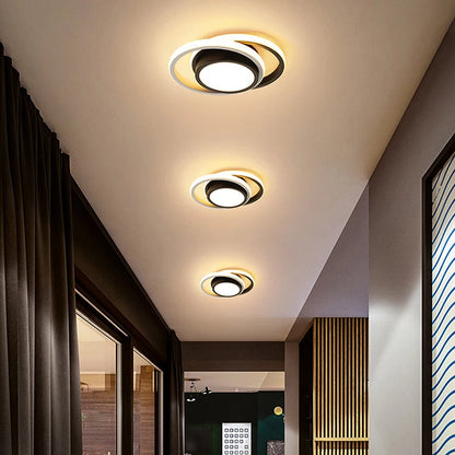 Creative Design LED Ceiling Light: Small Modern 2 Rings Fixture for Indoor Lighting in Hallway, Balcony, Aisle, Office - Lustre Illumination