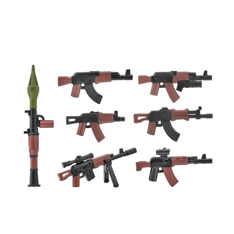 Military Building Blocks Soldier Set - Tactical Weapons Figures with Gatling Gun, Rifle, Mortar & Accessories Toy Kit