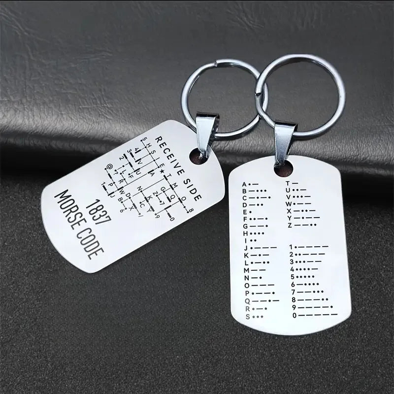 Stainless Steel Morse Code Keychain - Double-Sided Alphanumeric Educational Car Pendant for Radio Amateurs