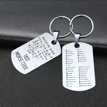 Stainless Steel Morse Code Keychain - Double-Sided Alphanumeric Educational Car Pendant for Radio Amateurs