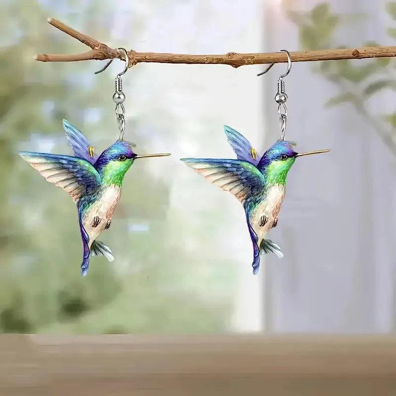 FTCY Acrylic Hummingbird Drop Earrings - Retro Colorful Bird Jewelry Gift for Women